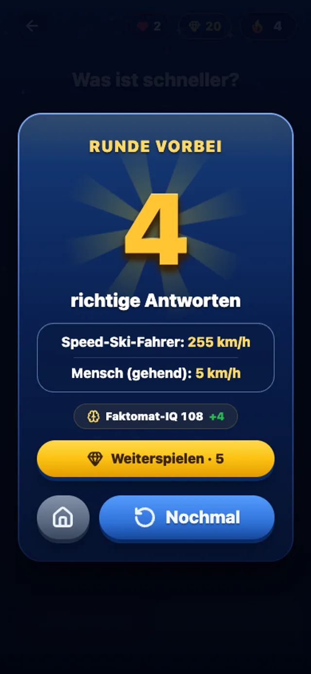 Rundenende in Faktomat mit richtiger Auflösung und Faktomat-IQ.